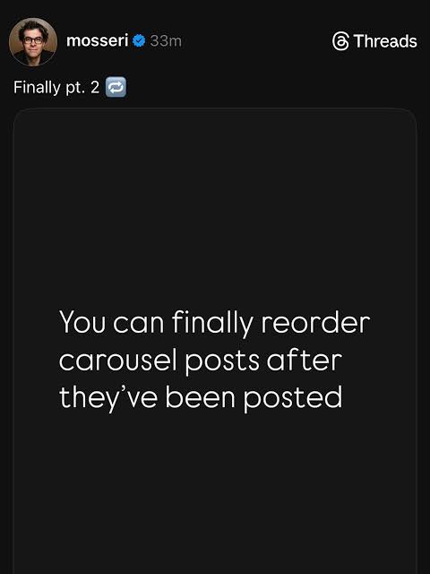 Instagram now lets users reorder carousel photos after posting